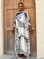 Retro Kimono Women's Plus Abstract Print Batwing Sleeve Kimono