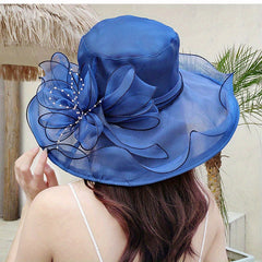 Wide Brim Flower Bucket Hat Mesh Sun Hat Women Church Bridal Wedding Travel