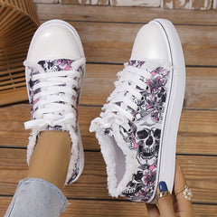 Women's Skull Pattern Canvas Shoes Lace Up Halloween Shoes