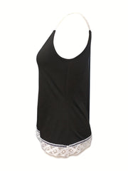 Lace V-Neck Tank Top Women's Casual Sleeveless Summer Shirt