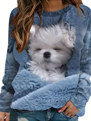 Dog Print Pullover Sweatshirt for Women