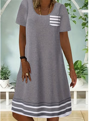 Casual Colorblock Stripe Print Round Neck Dress
