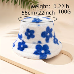 Flower Print Bucket Hat Candy Warm Basin Hat