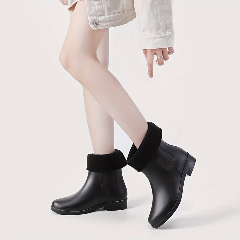 Solid Waterproof PVC Rain Boots Wear Resistance Non Slip Flat Short Water Shoes