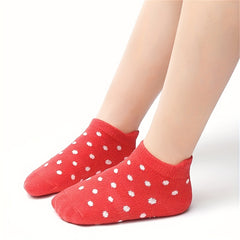 6 Pairs Polka Dot Knit Ankle Socks for Girls