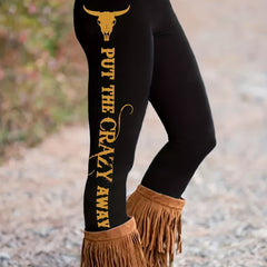 Women's Plus Letter & Cow Print Skinny Leggings