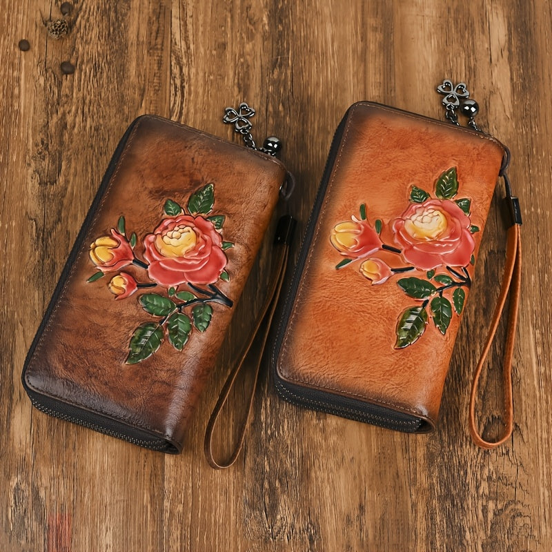 Women's Vintage Leather Handbag with Top Cowhide Large Capacity Phone Bag