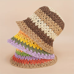 Rainbow Straw Woven Bucket Hat Stylish Face Shield For Men