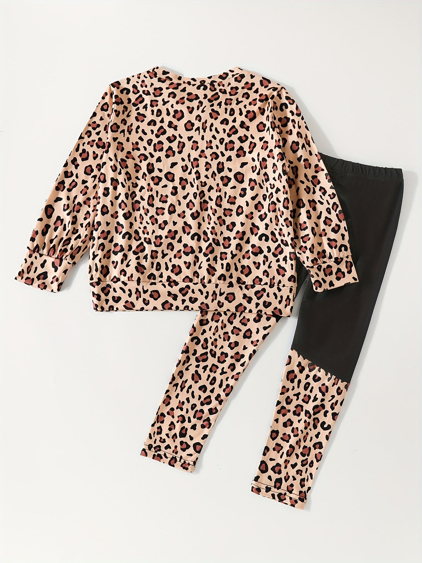 Girl's Leopard Pattern 2pcs Outfit Sweatshirt & Leggings Set