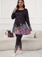 Glitter Christmas Tree Print Top & Pants Set