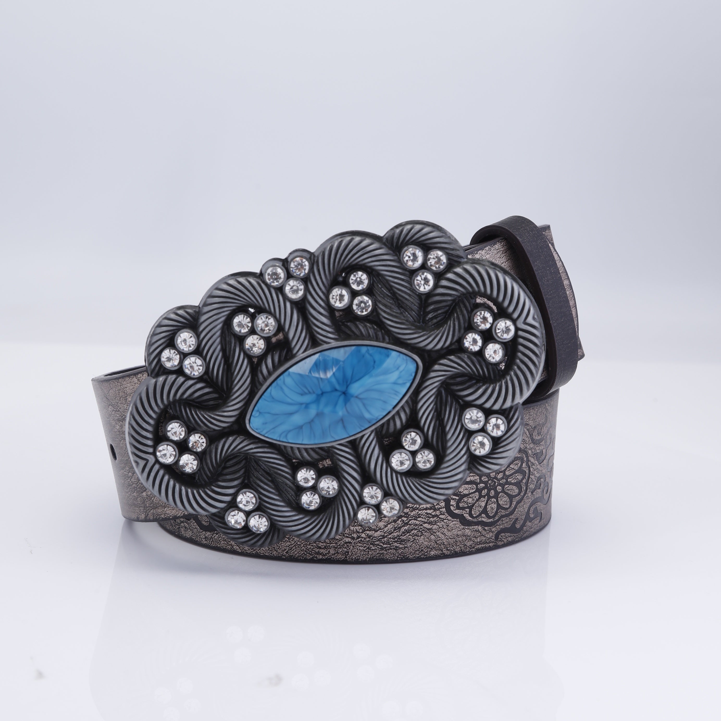 Retro Men's Turquoise Inlaid Rhinestone Wide Leather Belt