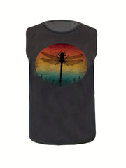 Dragonfly Print Plus Size Tank Top Round Neck Casual Sleeveless Tee