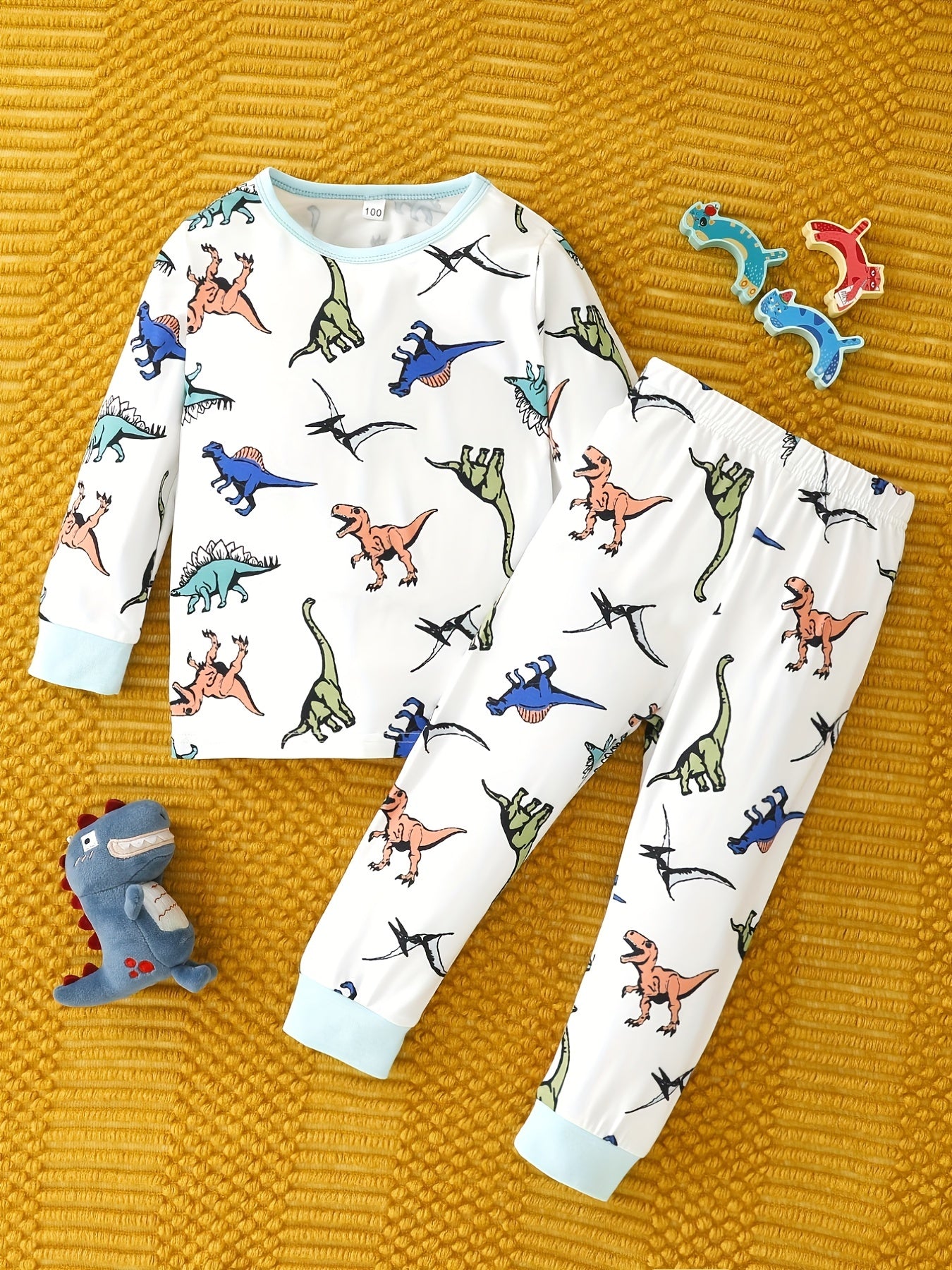 Boys Dinos Pajamas Set Long Sleeves Tops & Bottoms Comfort Cozy