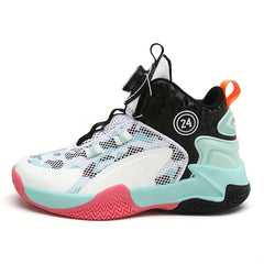 Boys Basketball Shoes Rotating Button Breathable Mesh Non Slip Sneakers