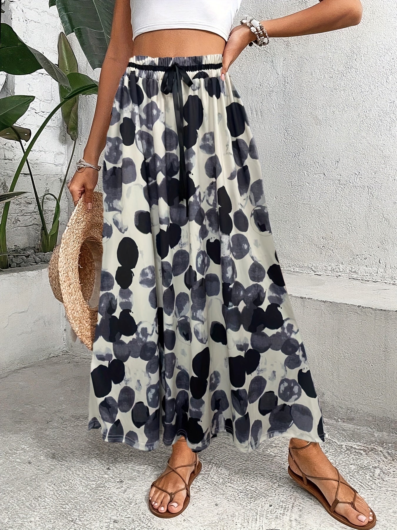 Polka Dot Print Elastic Waist Skirt Casual Skirt Spring Summer