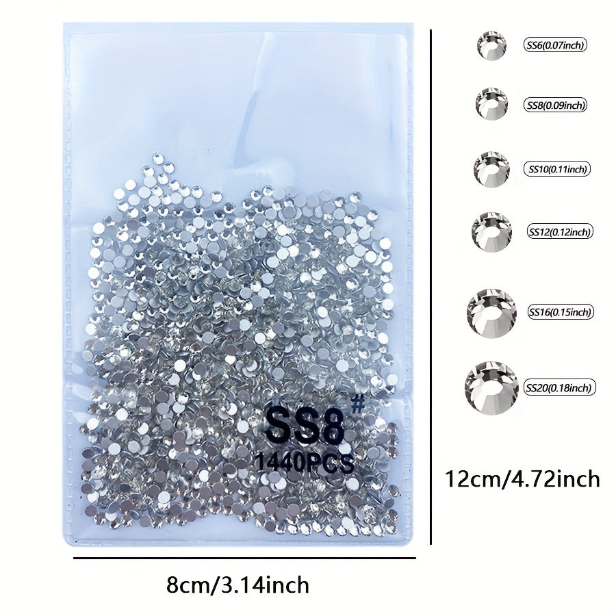 1440pcs Clear Crystal Rhinestones for Nail Art DIY