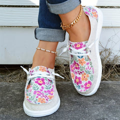 Floral Print Loafers Lace Up Canvas Shoes