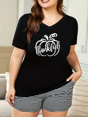 Pumpkin Print Short Sleeve Pajama Top
