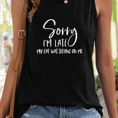 Letter Pattern Stretchy Sports Vest Round Neck Sleeveless Top