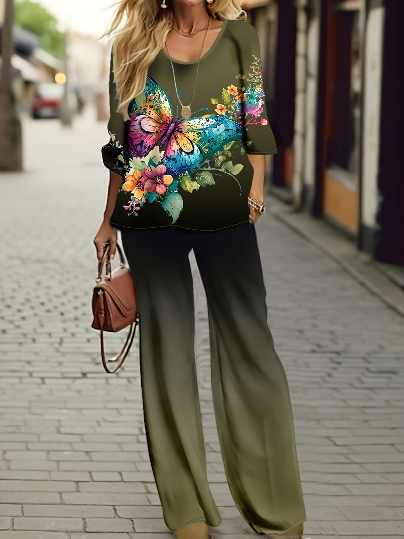 Butterfly & Ombre Print 2 Piece Set
