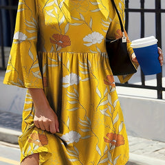 Plus Size Casual Dress Women's Plus Floral Print Round Neck Half Sleeve