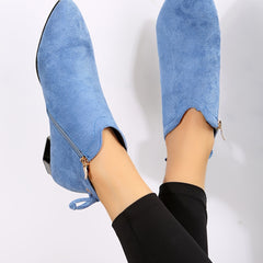 Women's Low Heel Ankle Boots Pointed Toe Side Zipper Block Heels