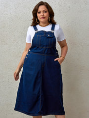 Women's Plus Size Denim Overall Dress with Adjustable Straps