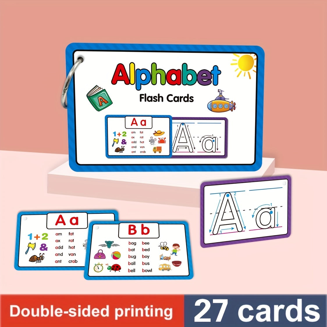 Alphabet Phonics Flash Cards Writing Practice Educational for Kids