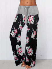Floral Print Wide Leg Drawstring Pants