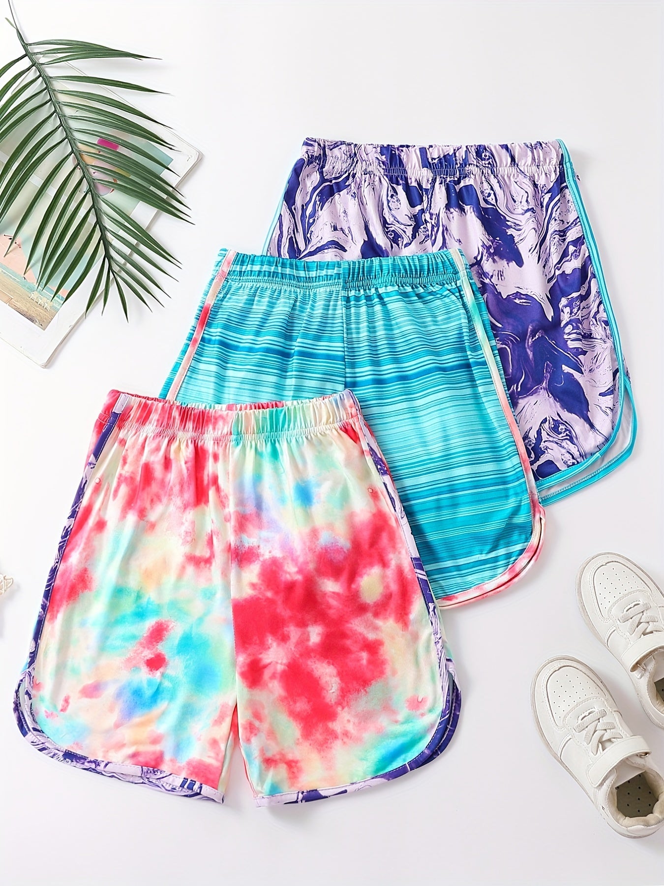 Girls Tie Dye Striped Beach Shorts Breathable Summer Shorts 3-12 Years