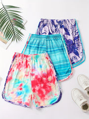 Girls Tie Dye Striped Beach Shorts Breathable Summer Shorts 3-12 Years