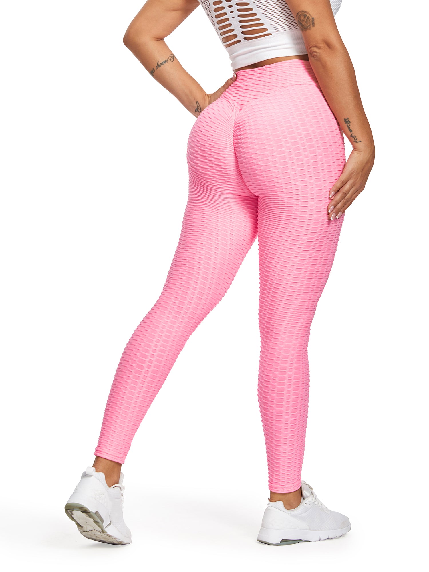 High Waist Textured Yoga Pants Tummy Control Leggings
