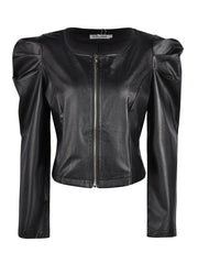 Casual Faux Leather Jacket Lapel PU Long Sleeve Loose