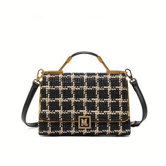 Houndstooth Split Leather Top Handle Shoulder Bag