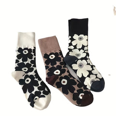 3 Pairs Flower Print Socks Mid Tube Women's Stockings