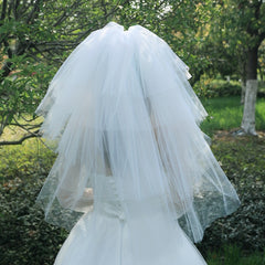 Bridal Layer Mesh Veil With Comb Faux Pearl Wedding Accessories
