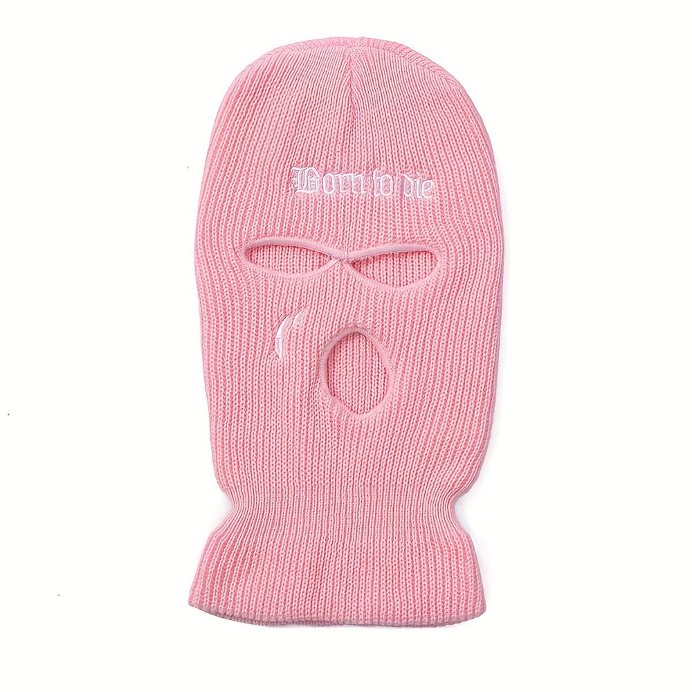Embroidered 3 Hole Ski Mask Balaclava Hat Neck Warmer
