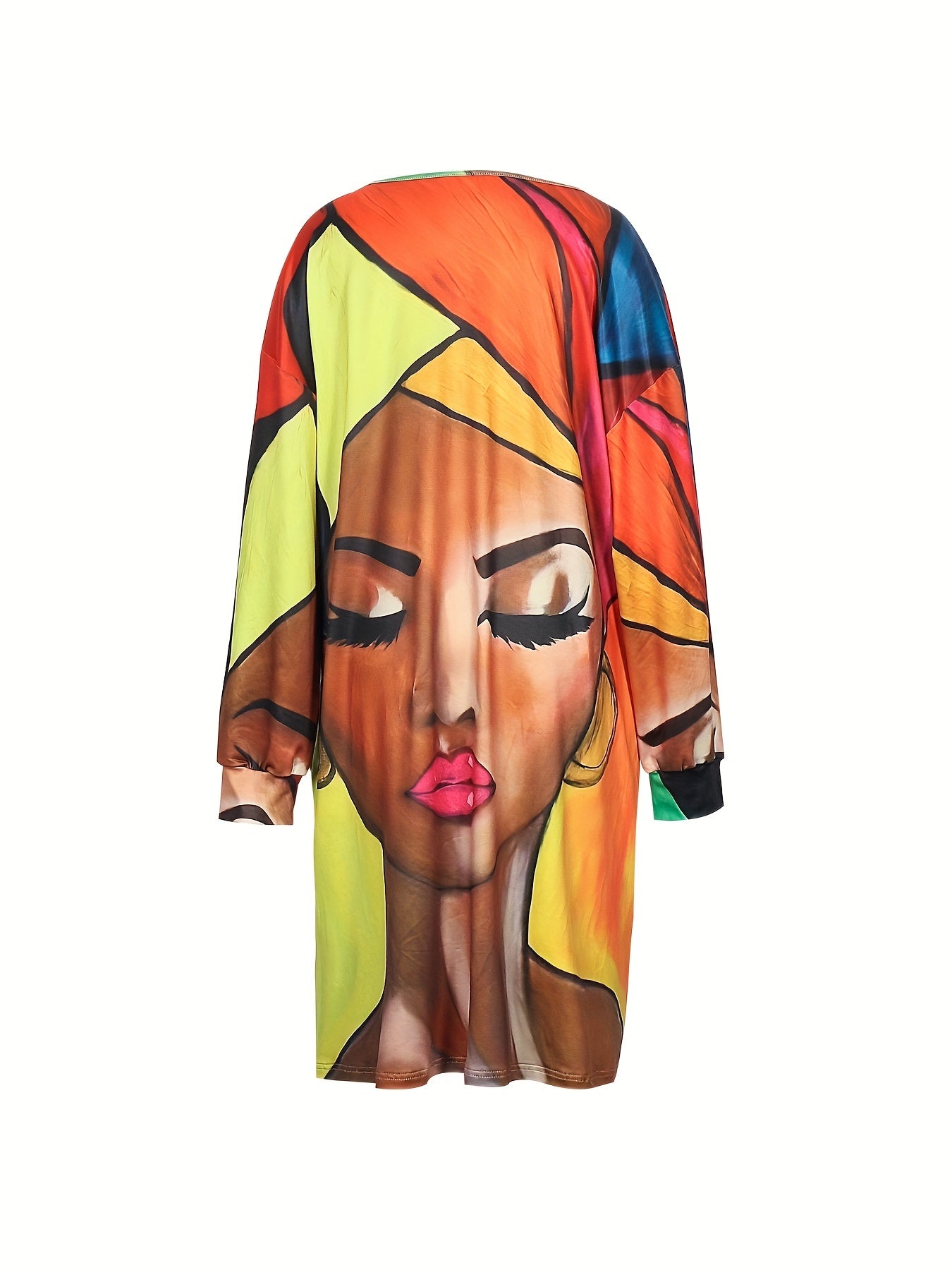Colorblock Figure Print V Neck Dress