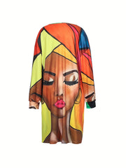 Colorblock Figure Print V Neck Dress