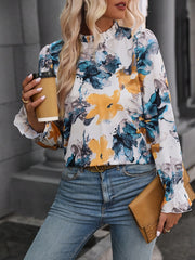 Floral Print Ruffle Trim Plus Size Blouse