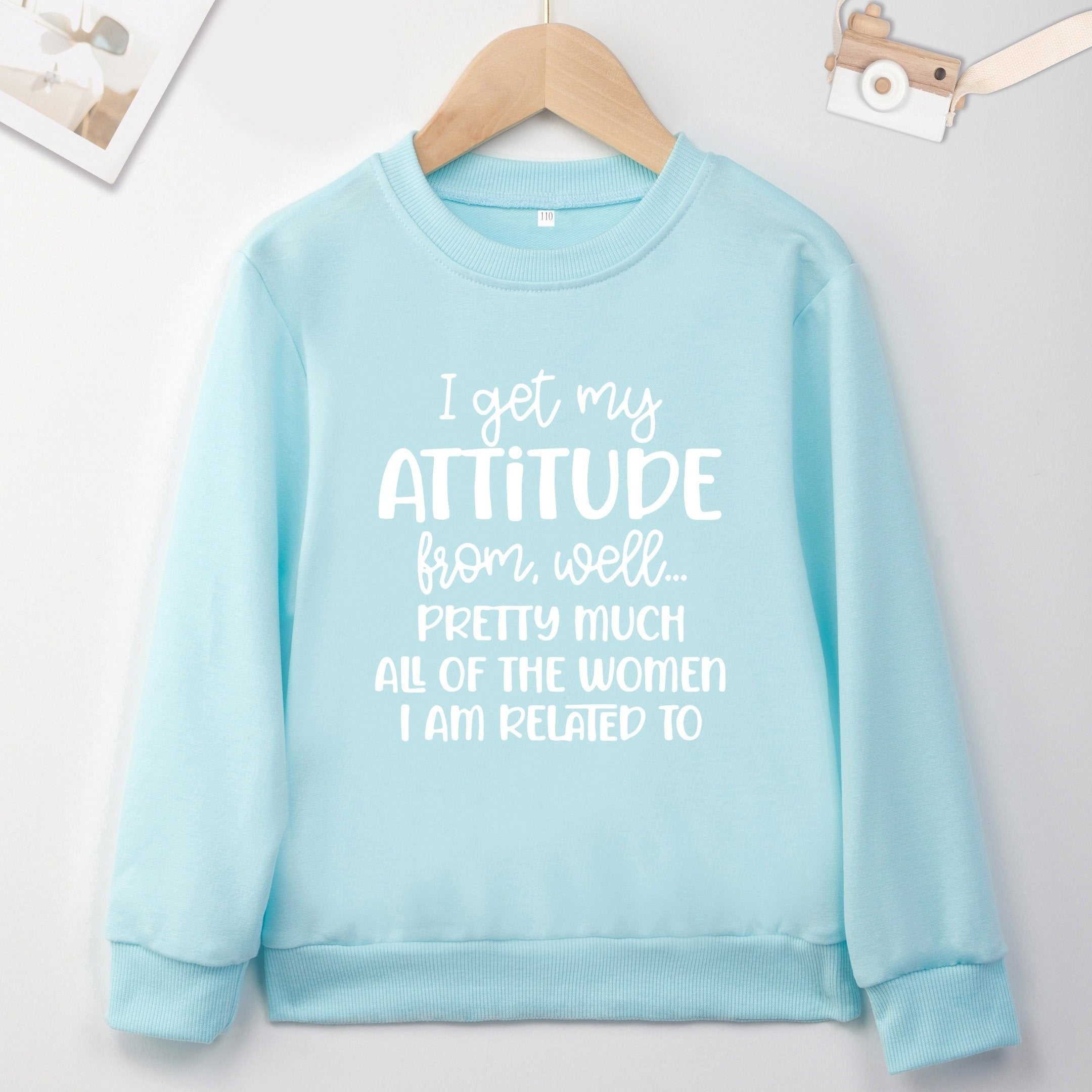 I GOT MY ATTITUDE Letter Print Boys Casual Creative Pullover Sweatshirt