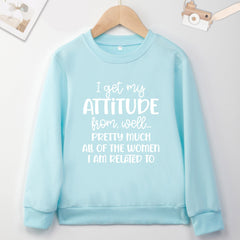 I GOT MY ATTITUDE Letter Print Boys Casual Creative Pullover Sweatshirt