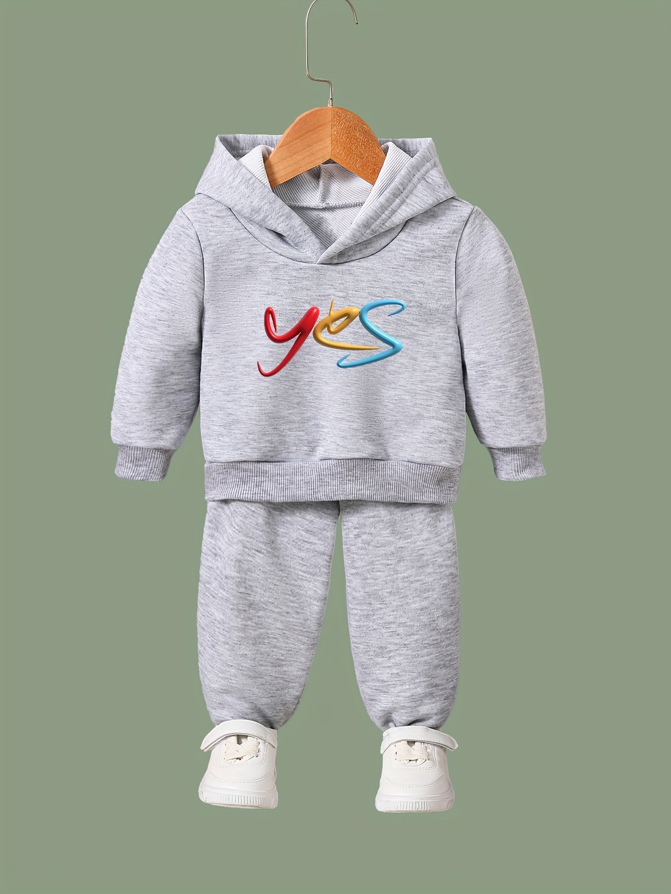 Girls Alphabets Pattern Hooded Sweatshirt Solid Sweatpants Set Kids Clothes