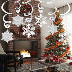 10pcs Snowflake Spiral Hanging Ornaments Christmas Decor