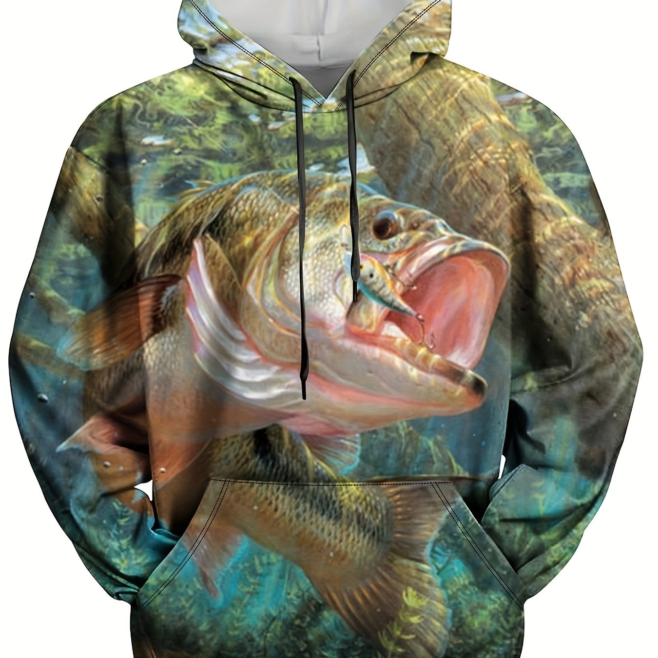 Fish 3D Print Hoodies For Men Graphic Hoodie Comfy Loose Hooded Pullover