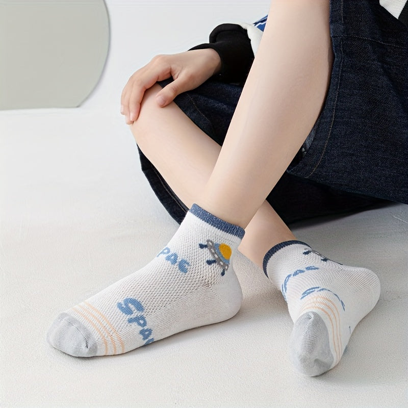 Kids Astronaut Graphic Mesh Crew Socks - Spring Summer