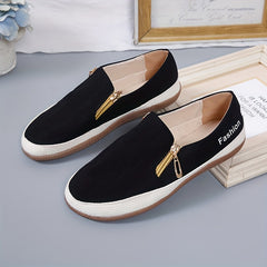Women's Zipper Flat Loafers Comfy Walking Shoes
