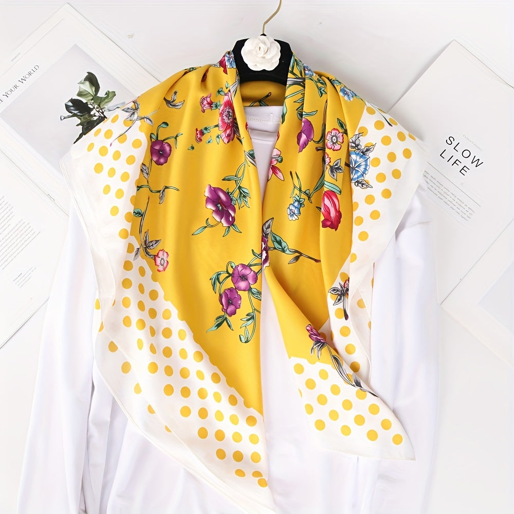 Flower Print Pink Shawl Satin Silk Square Scarf Head Wrap