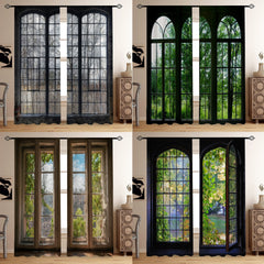 2 Panels Halloween Haunted House Curtain Translucent Curtains