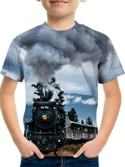 Boy's 3D Train Graphic T shirt Casual Tee Kid's Clothing